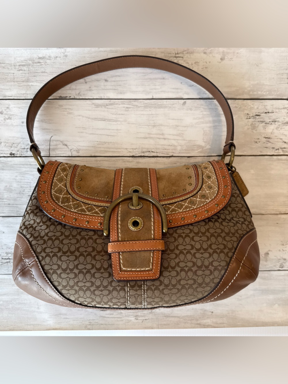 Vintage COACH Soho Renaissance Style Hobo with Rivets Embroidery and Buckles Y2K
